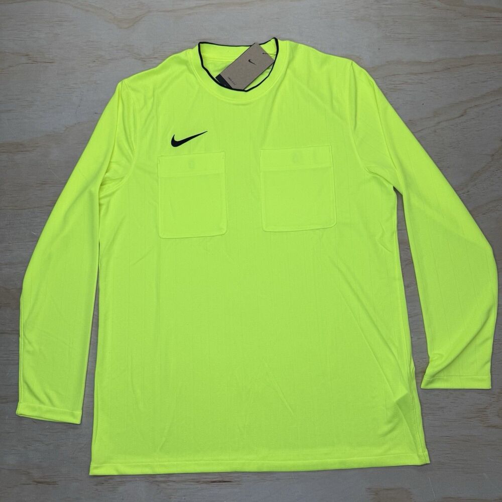 NEW Nike Dri-FIT Soccer Referee Jersey Shirt SLIM Fit Volt LG Mens DH8027-702 - Picture 1 of 14